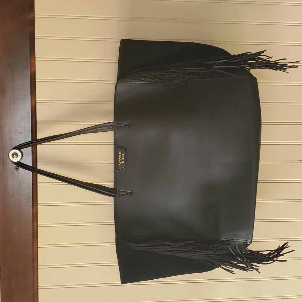 Victoria's Secret Limited Edition faux leather tote bag fringe black large